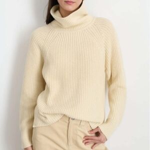 Reformed by Samuel Drira Cream Minimalist Luxury Ribbed Turtleneck Sweater